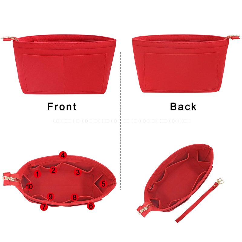Soyizom Purse Organizer Insert Felt Purse Insert Bag Organizers Multi Pockets Tote Bag in Bag for Women,Red-L - Image 3